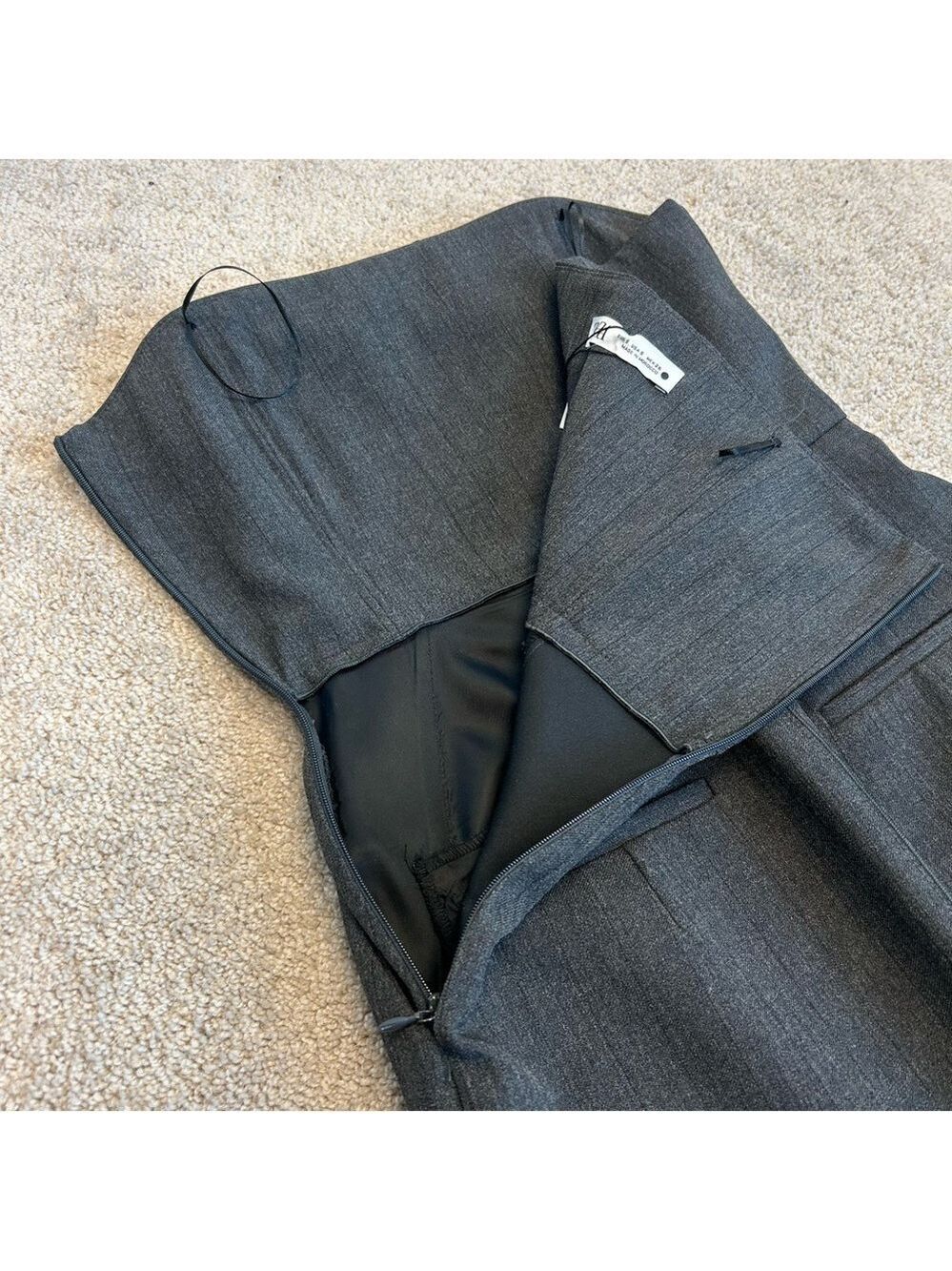 Zara gray strapless midi pencil dress pockets slit Sz S NWT - Picture 12 of 17